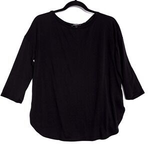 Express Boat Neck Top Womens Medium Black Long Sleeve High Low Hem Modal Relaxed